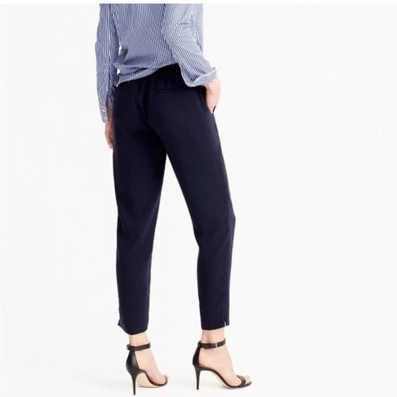 J. Crew Easy Pant High Rise Stretch Linen Mid-Rise Ankle Trouser Navy 14 - Picture 2 of 9